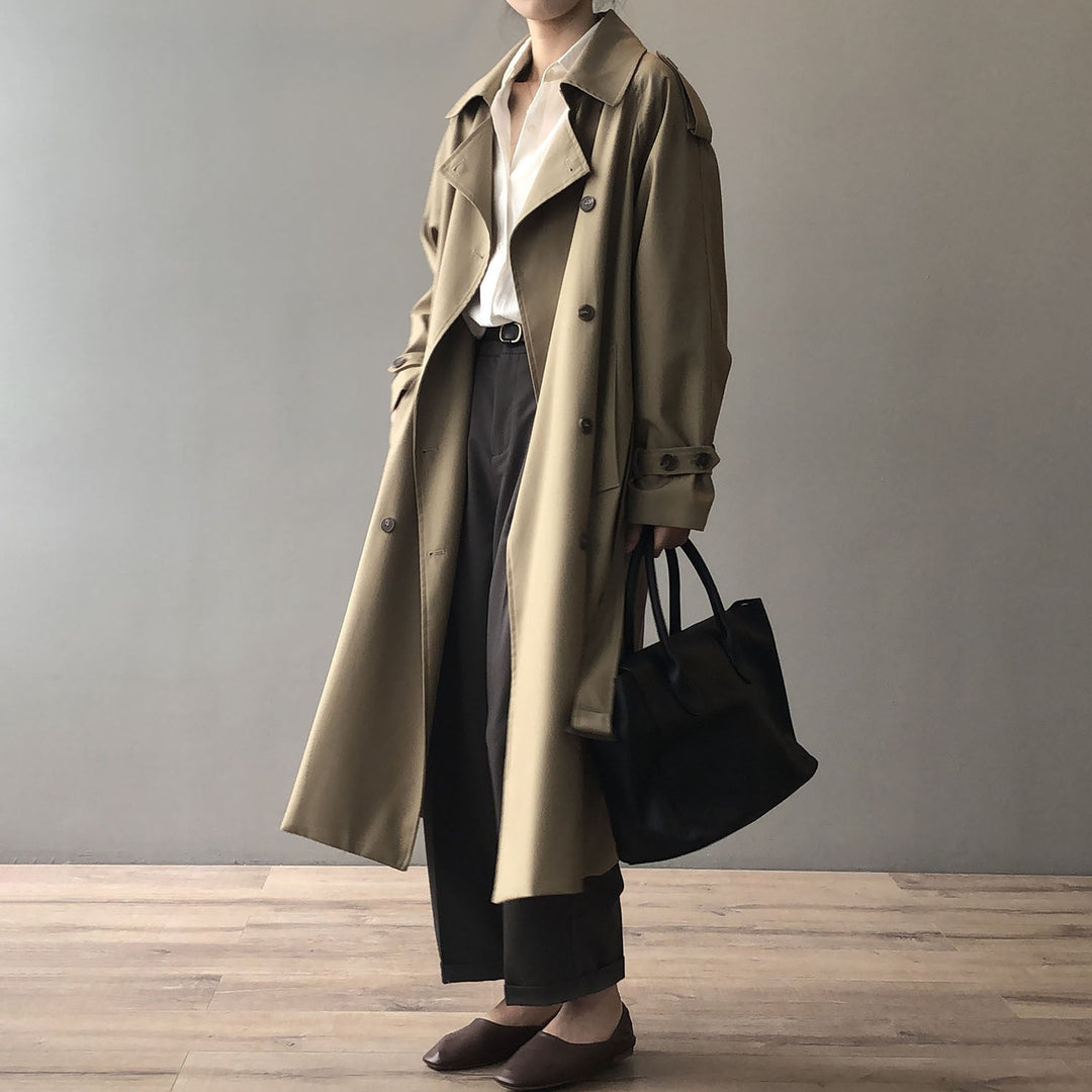 Cecile | Dames casual lange trenchcoat met riem taille