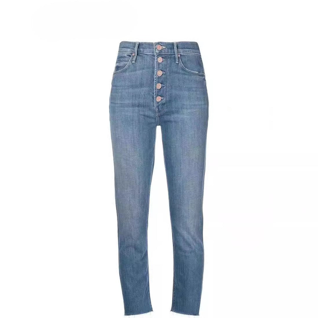 Hoge taille geknoopte cropped broek met ruwe zoom