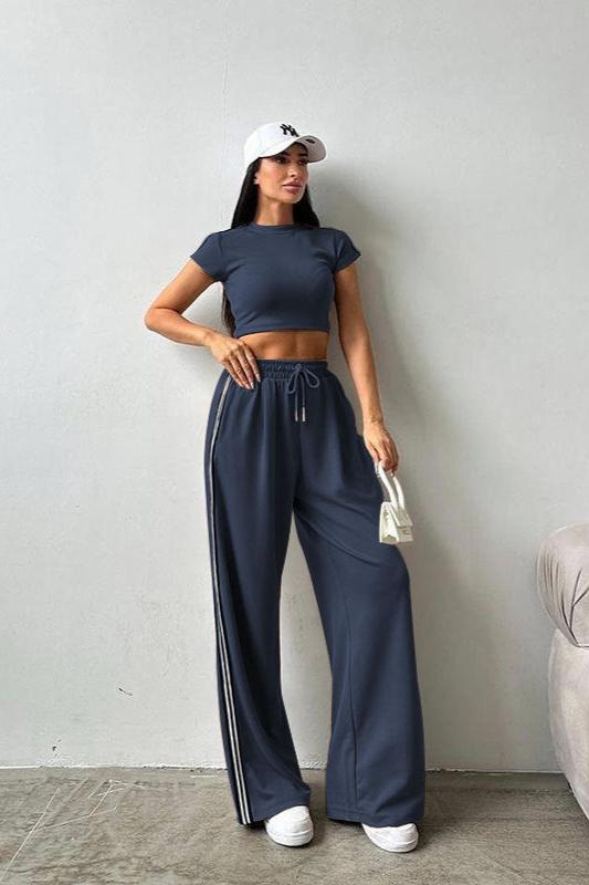 Casual tweedelig croptop en high waist broekset