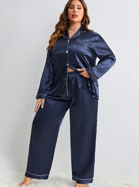 Dames Plus Size Tweedelige Loungewear Set met knopen