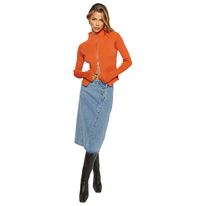 CALORA_ Dames Vest met Rits en Openstaande Kraag - Oranje