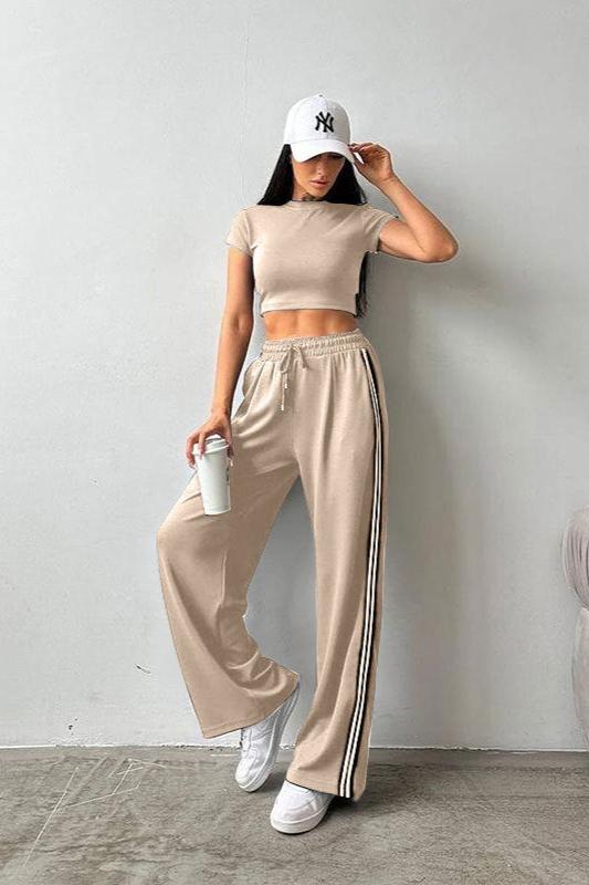 Casual tweedelig croptop en high waist broekset