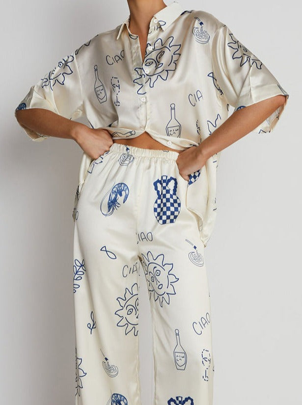 Tweedelige schattige, losse pyjamaset met print