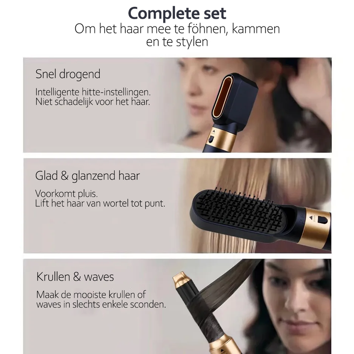 Glossify | Haarstyler 5-in-1 | Krachtige 1000W - Stijltang - Föhn