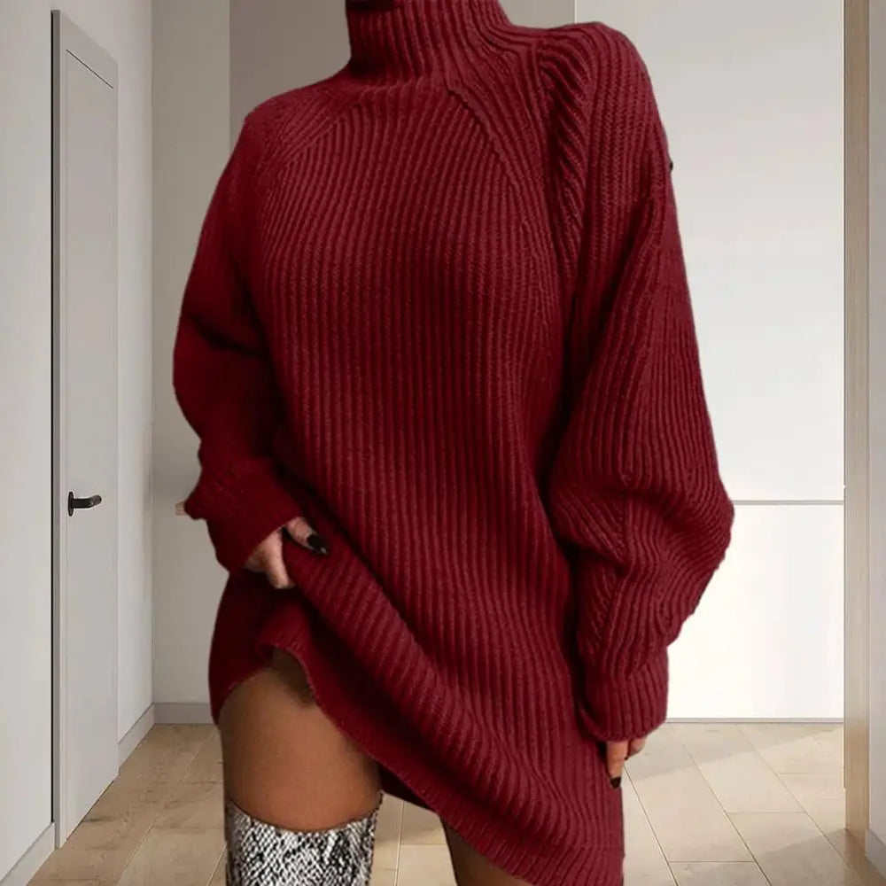CALORA_ Romy | Dames herfst/winter mid-length raglanmouw trui jurk