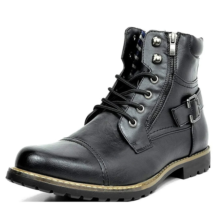 Moderne Leren Hoge Heren Boots met Rits en Decoratieve Gesp