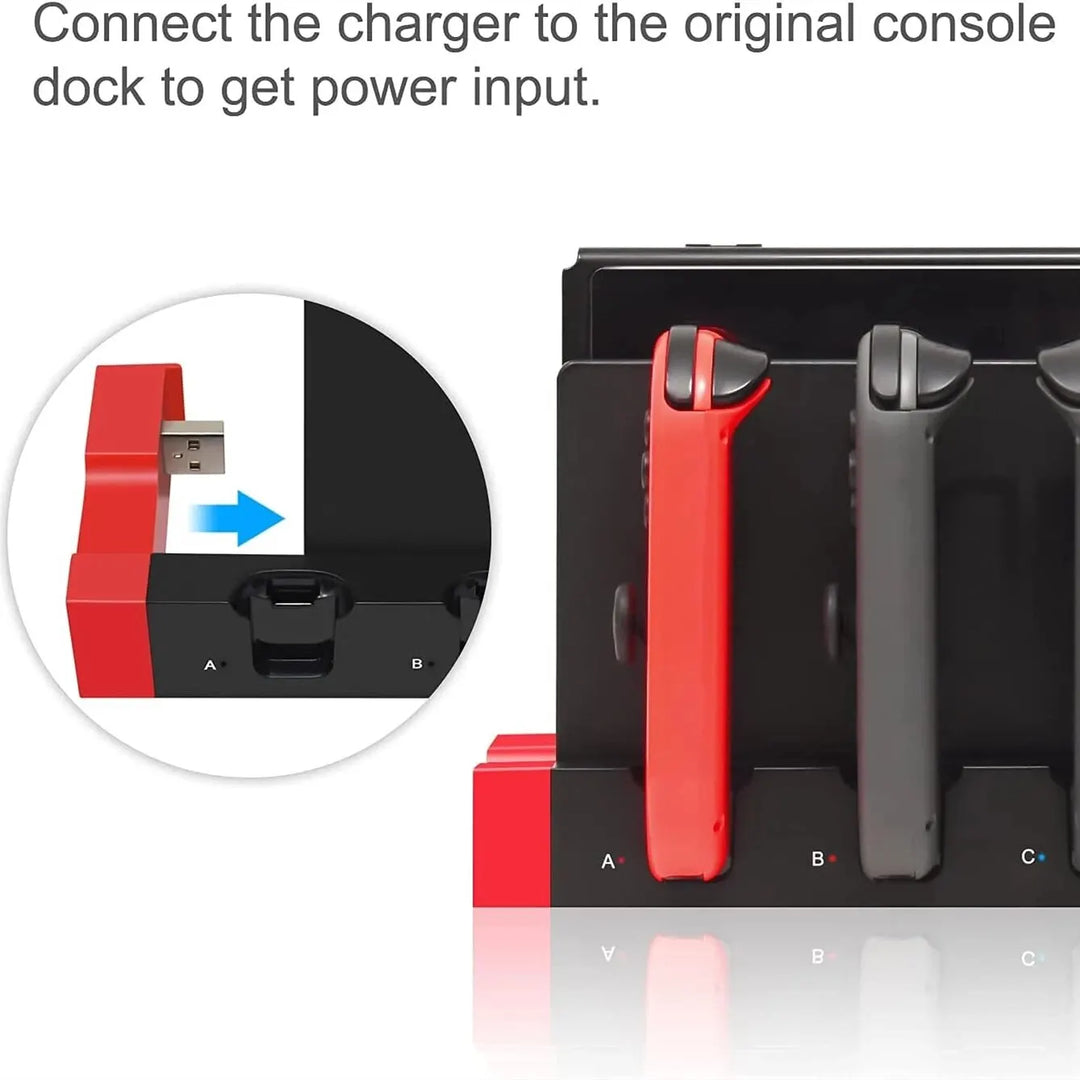 CALORA_ Oplaadstation voor Joycon - Laadt tot 4 Controllers op, Compatibel met Switch en OLED Model