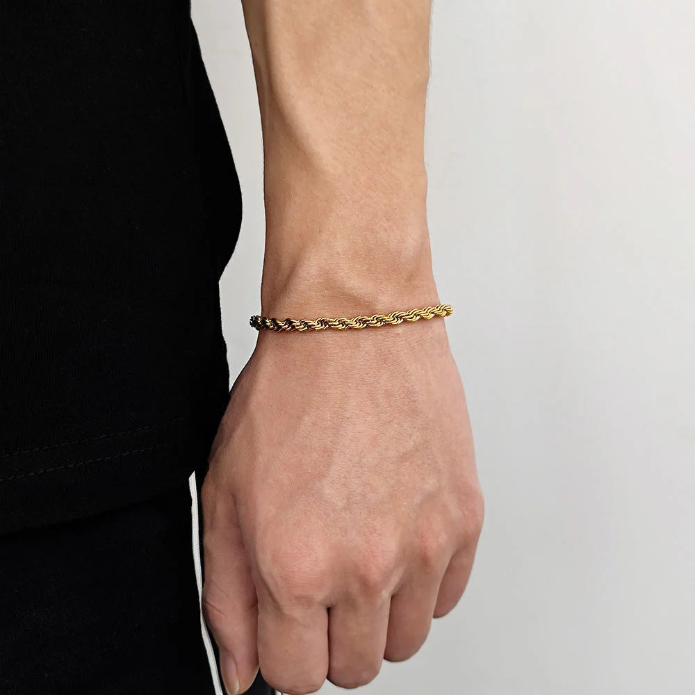 Stainless Steel Twist Chain Armband voor Mannen - Retro Gouden Kleur