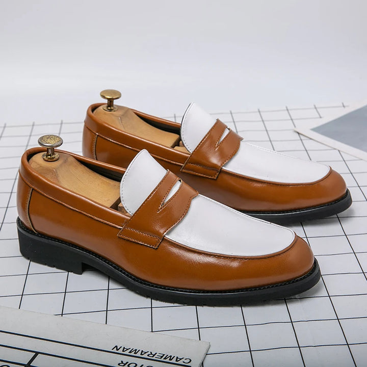 Domenico | Heren slip-on Loafers in Zwart en Wit Leer