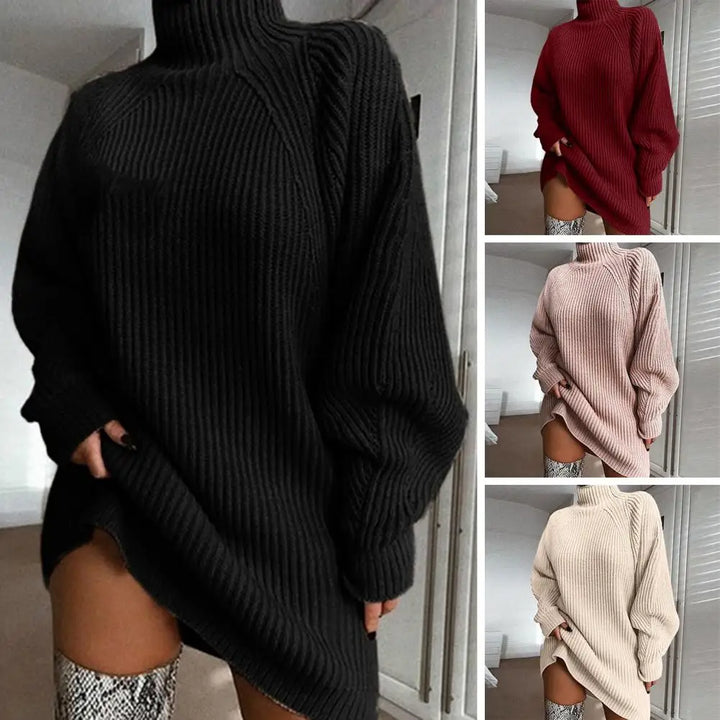 CALORA_ Romy | Dames herfst/winter mid-length raglanmouw trui jurk