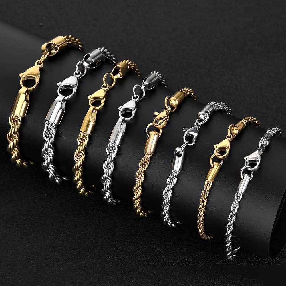 Stainless Steel Twist Chain Armband voor Mannen - Retro Gouden Kleur