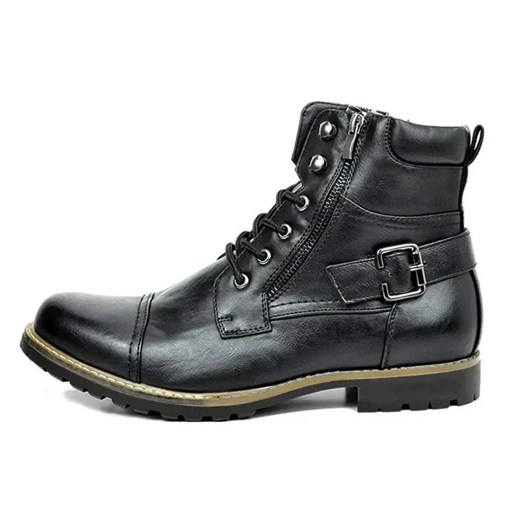 Moderne Leren Hoge Heren Boots met Rits en Decoratieve Gesp