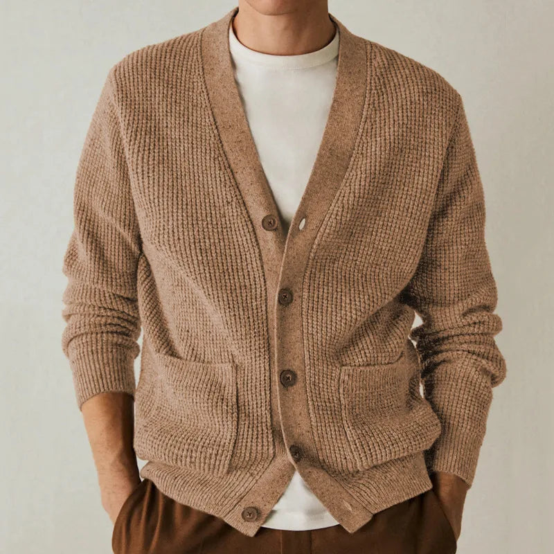 CALORA_ Beige vest van gestructureerde wol