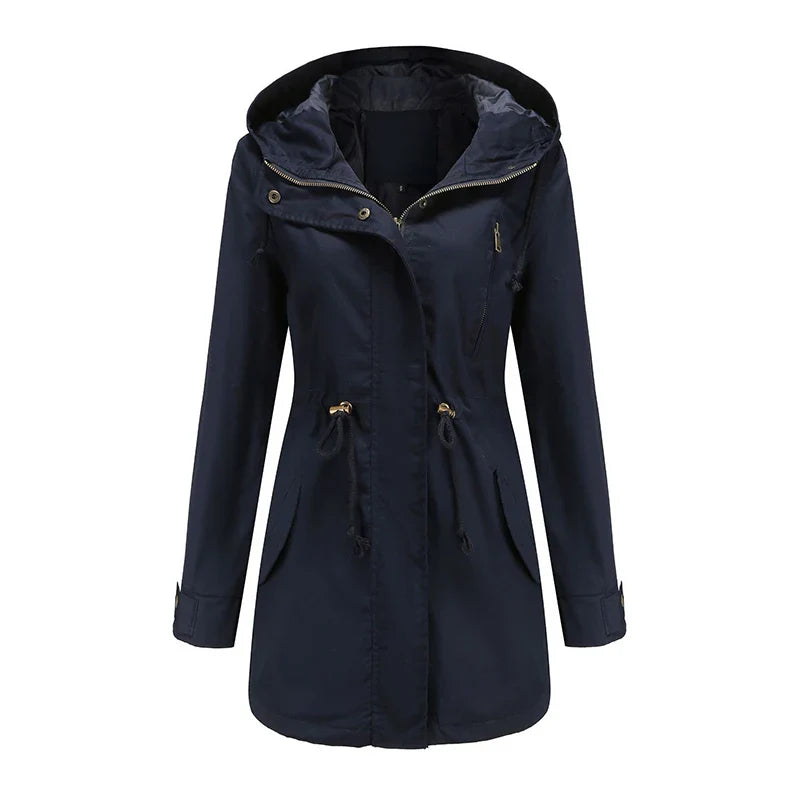 Dames katoenen trenchcoat met capuchon