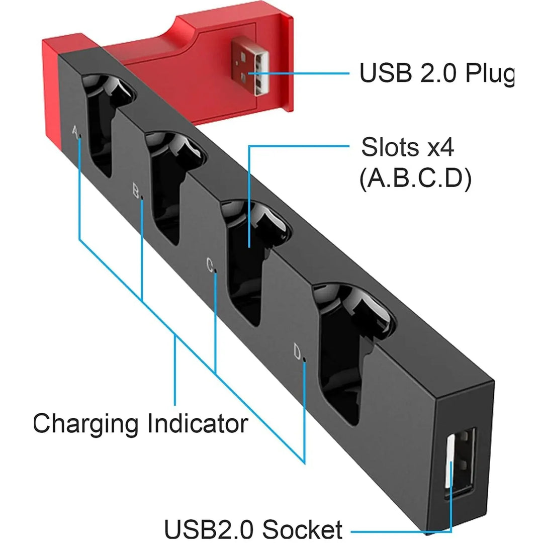 CALORA_ Oplaadstation voor Joycon - Laadt tot 4 Controllers op, Compatibel met Switch en OLED Model