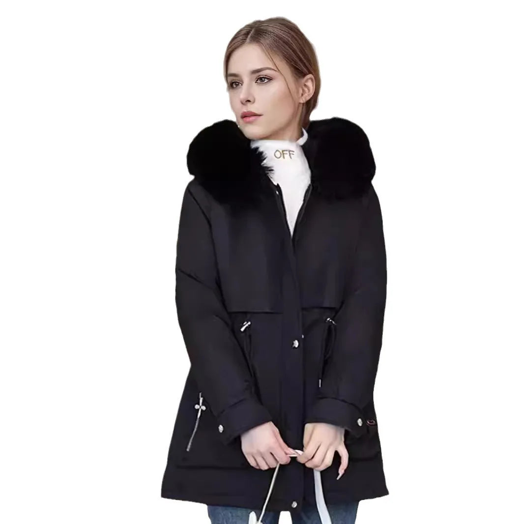 Clarissa | Winterparka voor dames bontkraag -  trekkoord taillejas