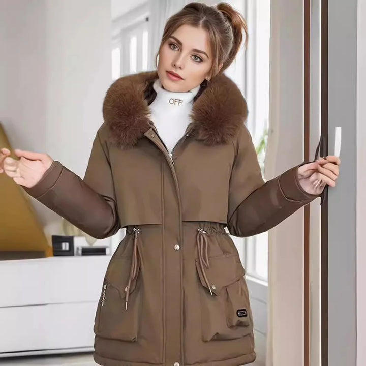 Clarissa | Winterparka voor dames bontkraag -  trekkoord taillejas