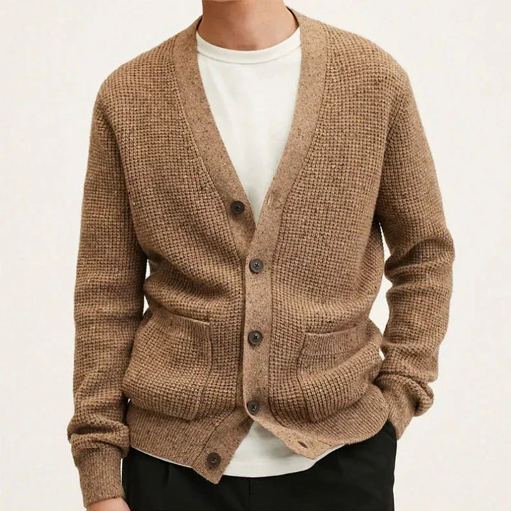 CALORA_ Beige vest van gestructureerde wol