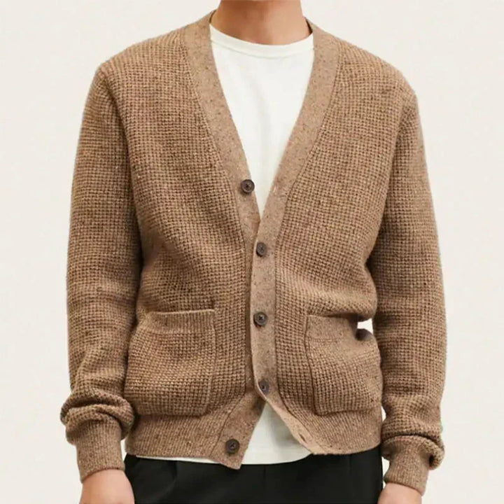 CALORA_ Beige vest van gestructureerde wol