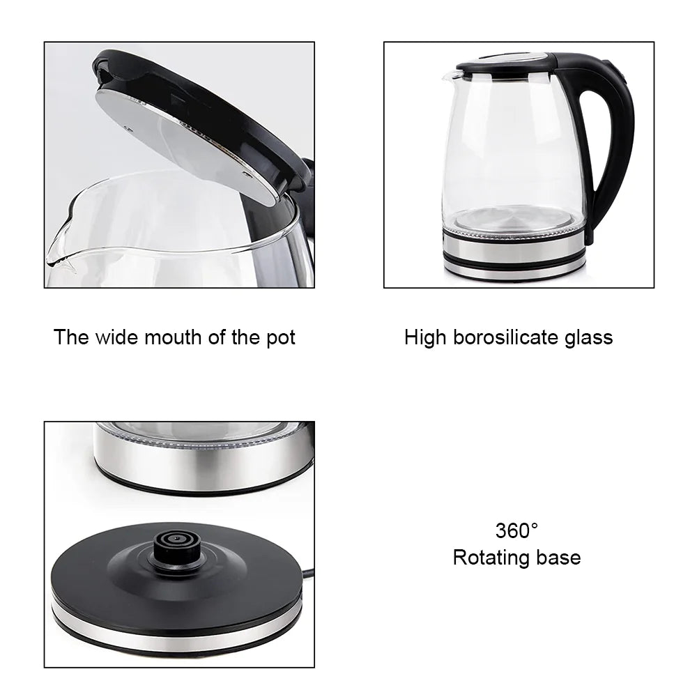 CALORA_ 220V 1.8L Glazen Theeketel Waterkoker 1500-1800W Droog Koken Bescherming