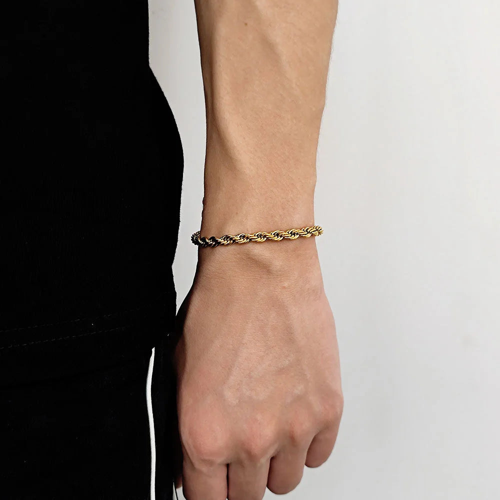 Stainless Steel Twist Chain Armband voor Mannen - Retro Gouden Kleur