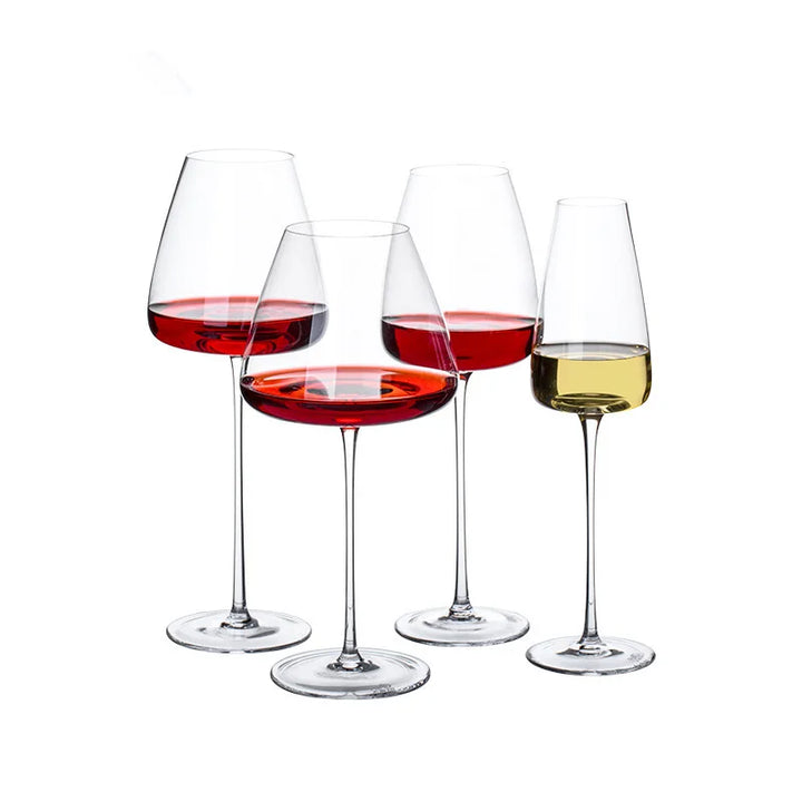 CALORA_ Sets van 4 en 6 Handgemaakte Kristallen Wijn- en Champagneglazen
