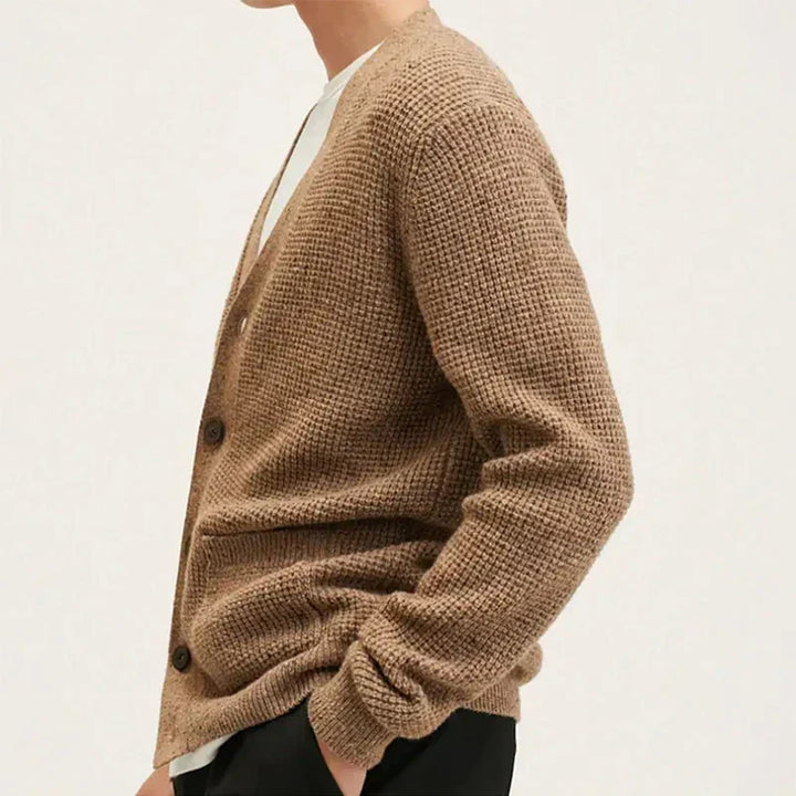 CALORA_ Beige vest van gestructureerde wol