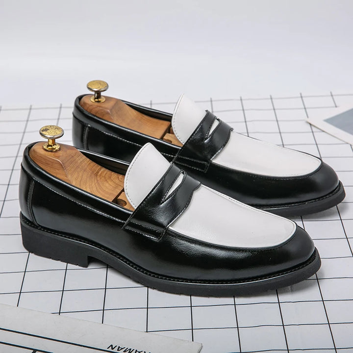 Domenico | Heren slip-on Loafers in Zwart en Wit Leer