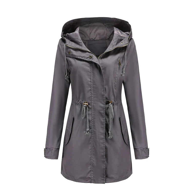 Dames katoenen trenchcoat met capuchon