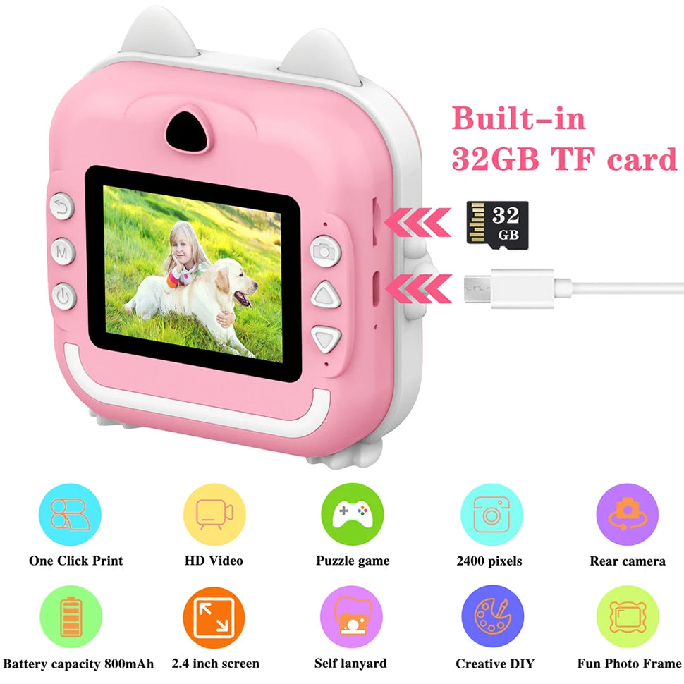 CALORA_ PixiPlay | Instant Print Fotocamera voor Kinderen met 32GB Kaart