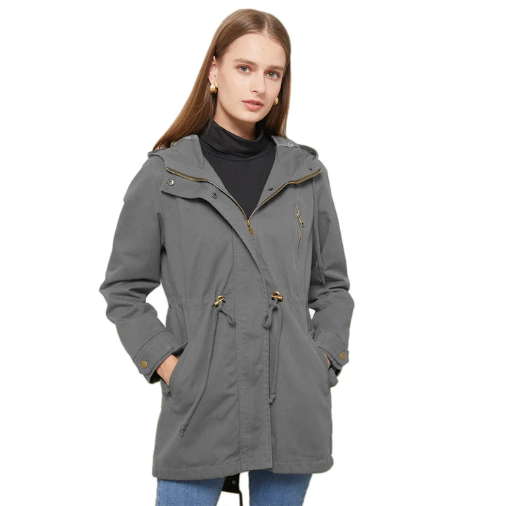 Dames katoenen trenchcoat met capuchon