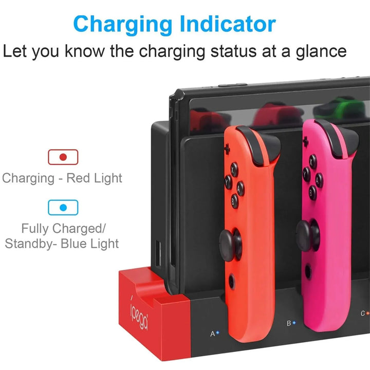 CALORA_ Oplaadstation voor Joycon - Laadt tot 4 Controllers op, Compatibel met Switch en OLED Model