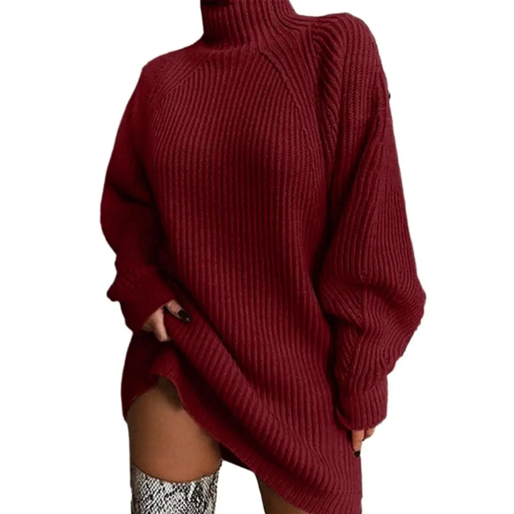 CALORA_ Romy | Dames herfst/winter mid-length raglanmouw trui jurk