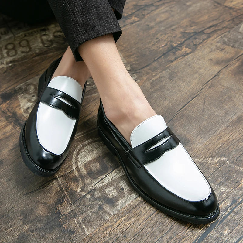 Domenico | Heren slip-on Loafers in Zwart en Wit Leer