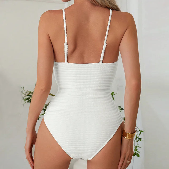 CALORA_ Eén Delige Badpak voor Dames met Diepe V-Hals en Cut-Out Details