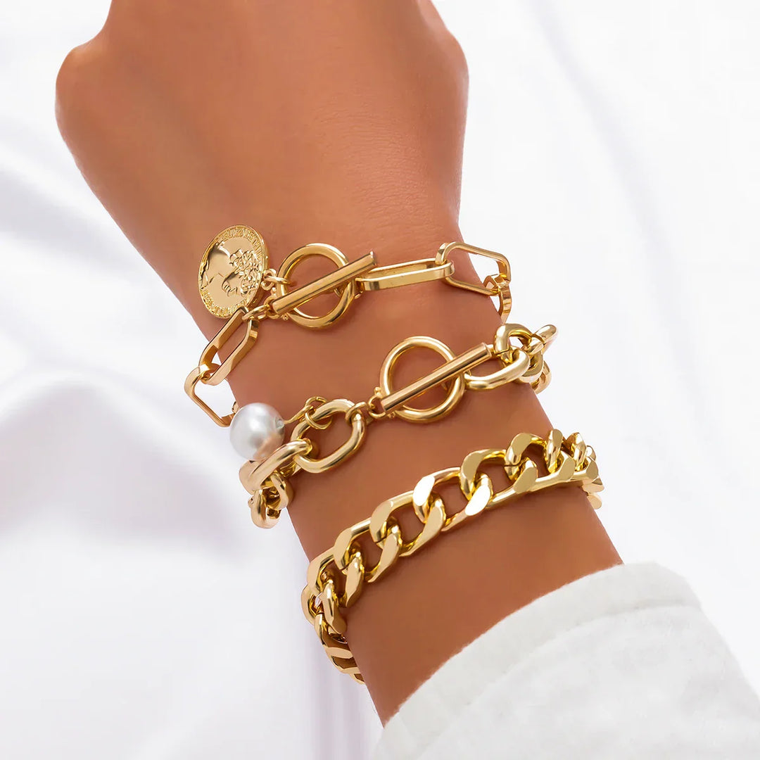 Veloria | Gouden Cuban Armband Set