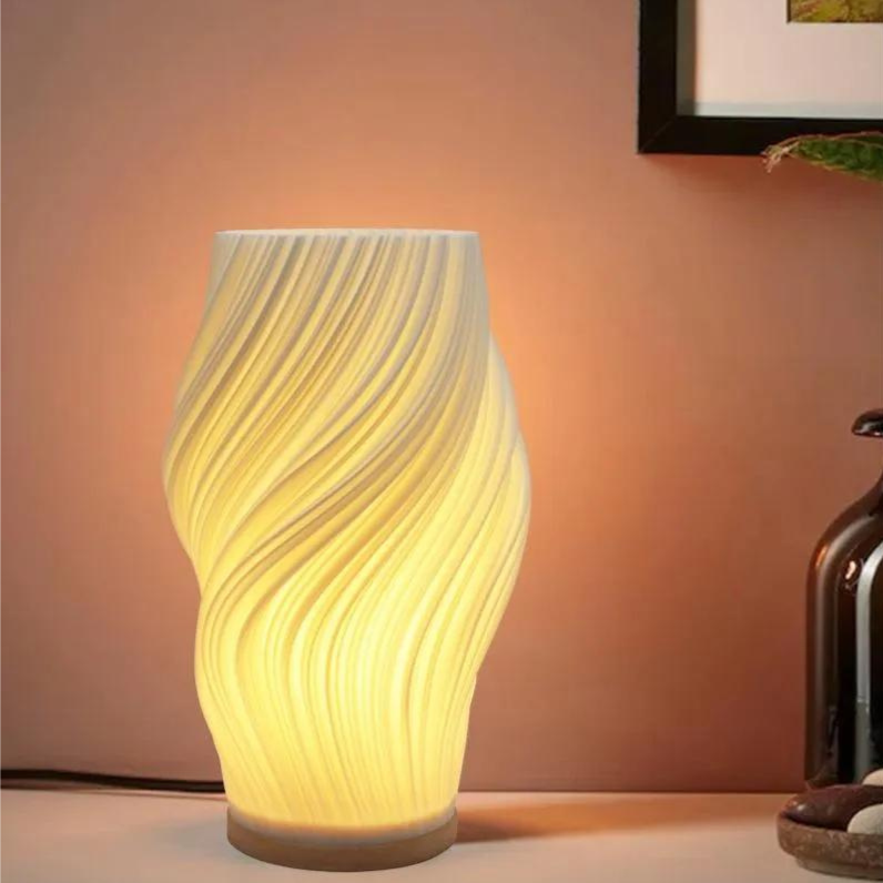CALORA_ Pablité 'Serene Wavecrest'| Moderne Tafellamp met Golfvormige Shade