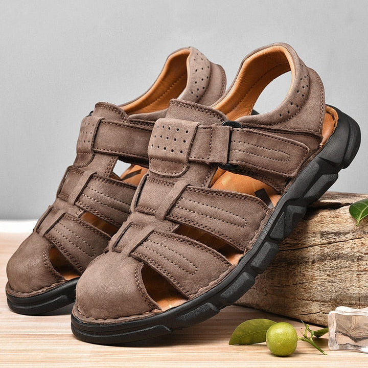 CALORA_ Heren Leren Sandalen met Verstelbare Bandjes en Comfortabele Binnenzool