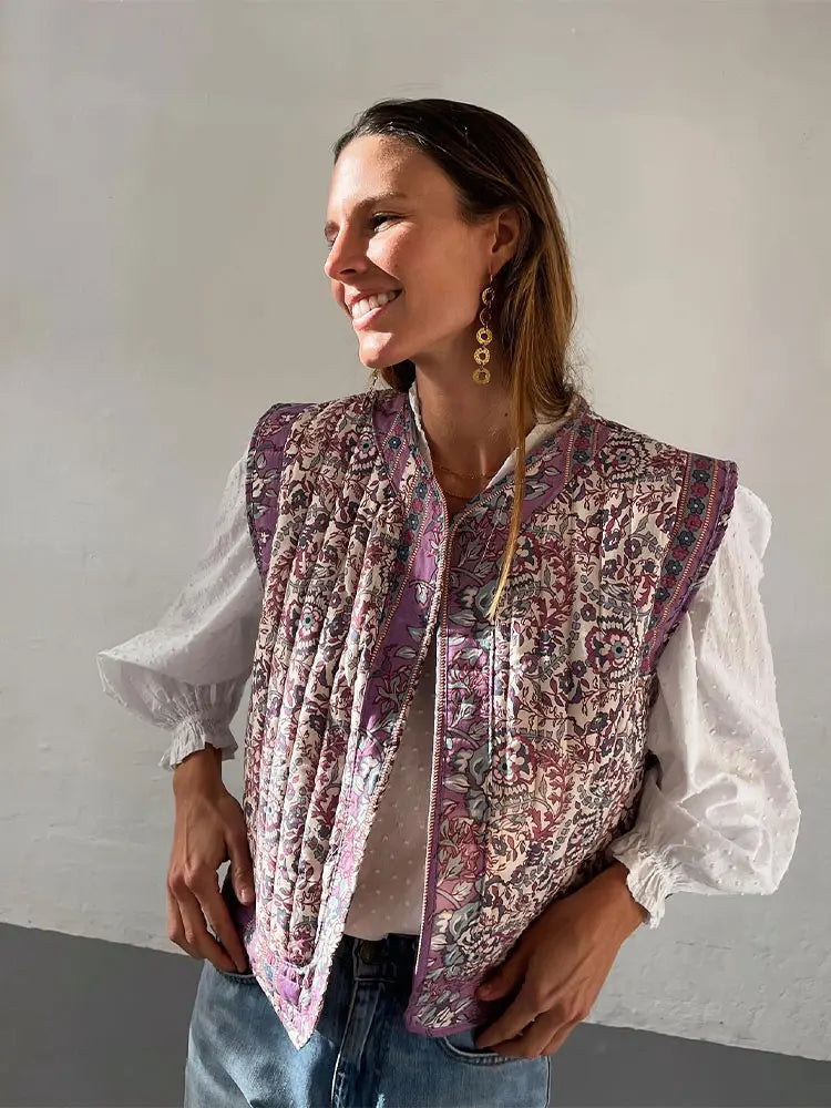 Astrid | Vintage Geprinte Mouwloze Vest