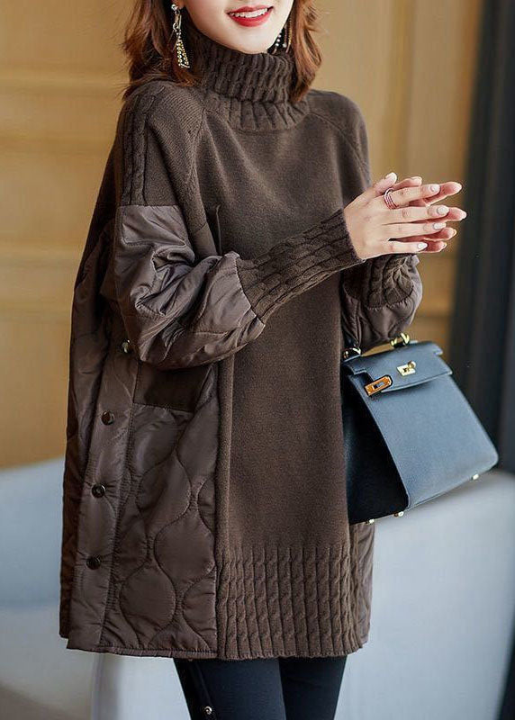 CALORA_ Gebreide herfst Sweater coltrui met patchwork en losse pasvorm