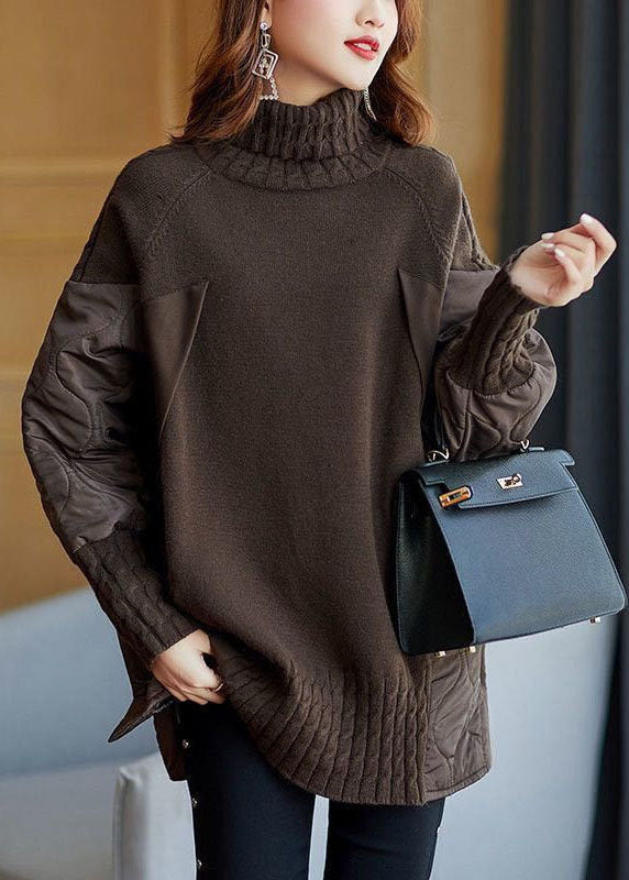 CALORA_ Gebreide herfst Sweater coltrui met patchwork en losse pasvorm
