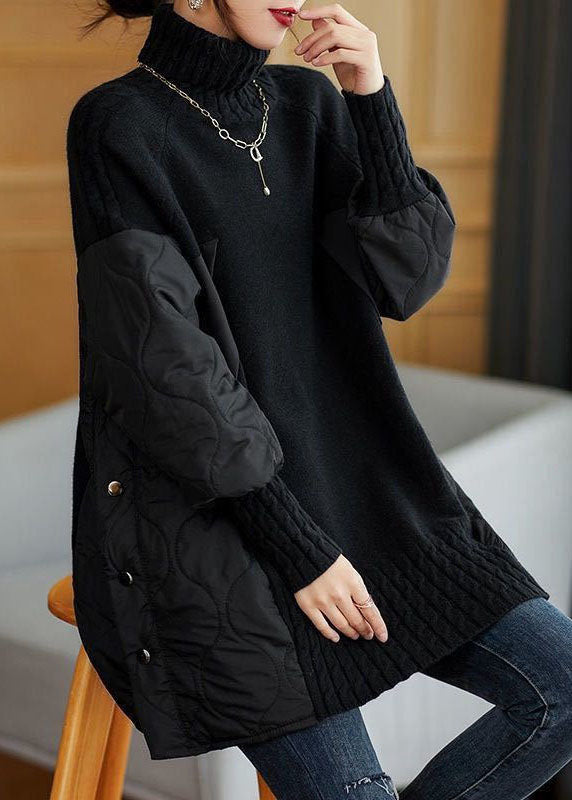 CALORA_ Gebreide herfst Sweater coltrui met patchwork en losse pasvorm