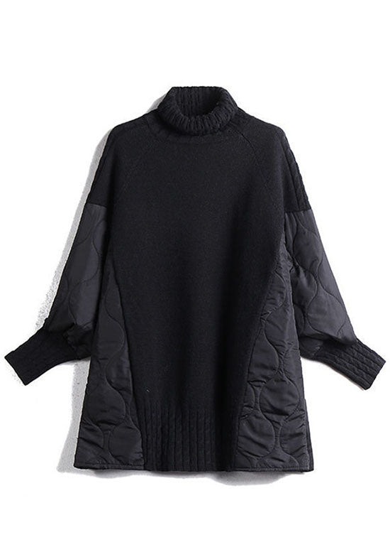 CALORA_ Gebreide herfst Sweater coltrui met patchwork en losse pasvorm
