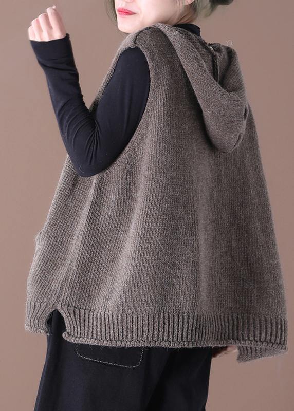 losse grote maat gebreid vest met capuchon Sweaterjas