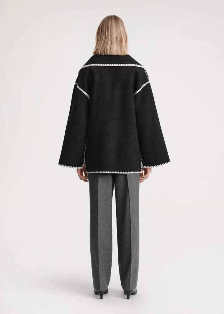 CALORA_ Unieke Katoenen Jas met Sjaal en knoopsluiting