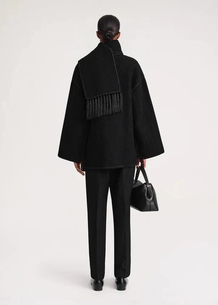 CALORA_ Unieke Katoenen Jas met Sjaal en knoopsluiting