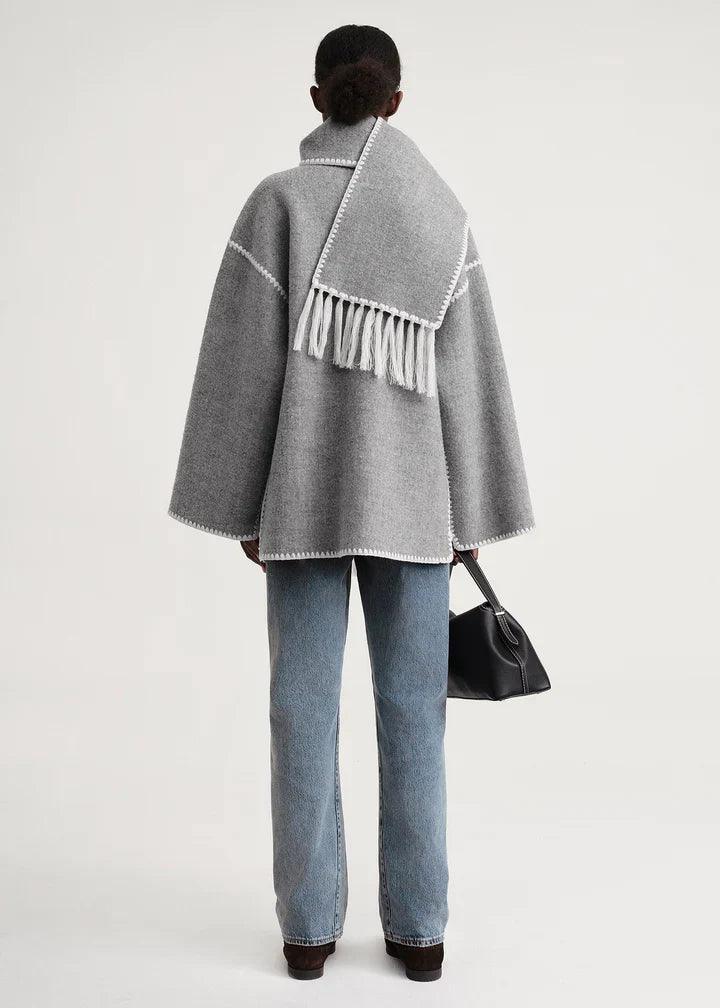 CALORA_ Unieke Katoenen Jas met Sjaal en knoopsluiting