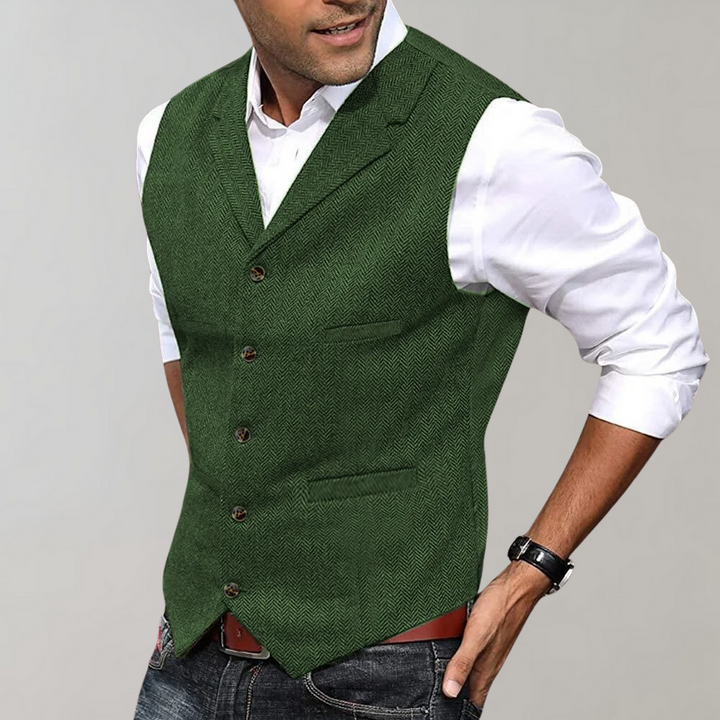 CALORA_ Elegante Heren Gilet in Groen, Bruin, Grijs en Marineblauw