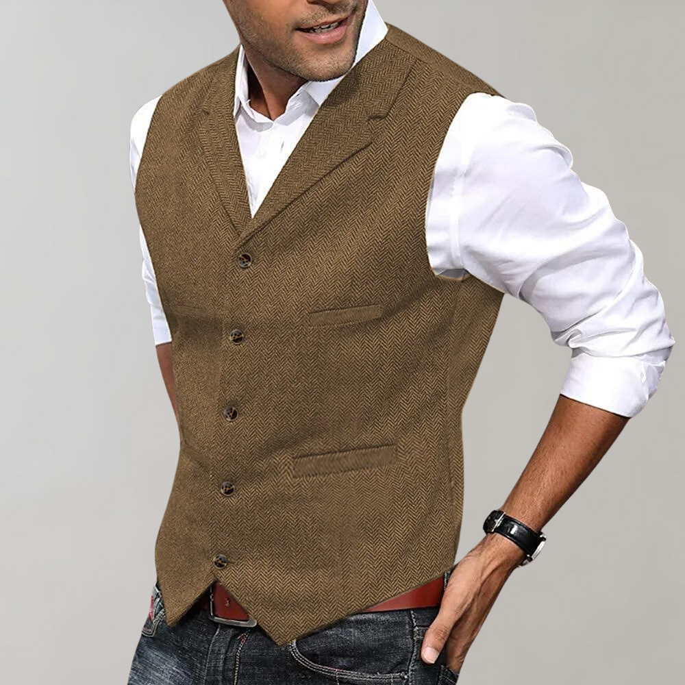 CALORA_ Elegante Heren Gilet in Groen, Bruin, Grijs en Marineblauw