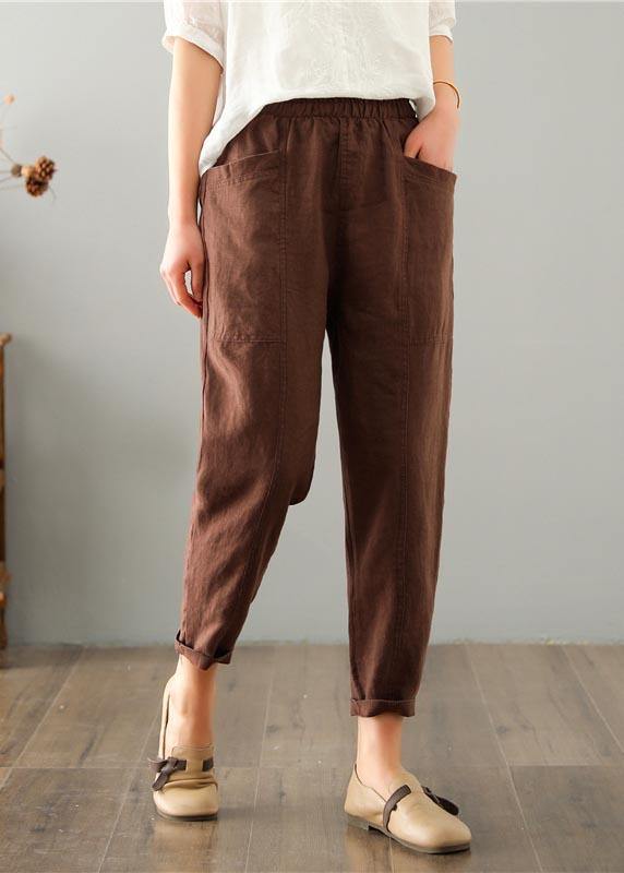 Women Chocolate Cotton Linen Summer Pants - SooLinen